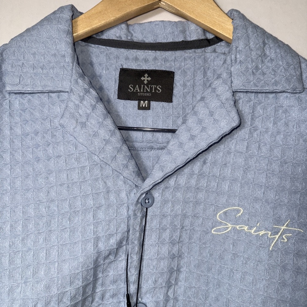 Saints‎ Studio Mens Waffle Knit Camp Shirt Dusty Blue D2548-X4431 Medium NWT